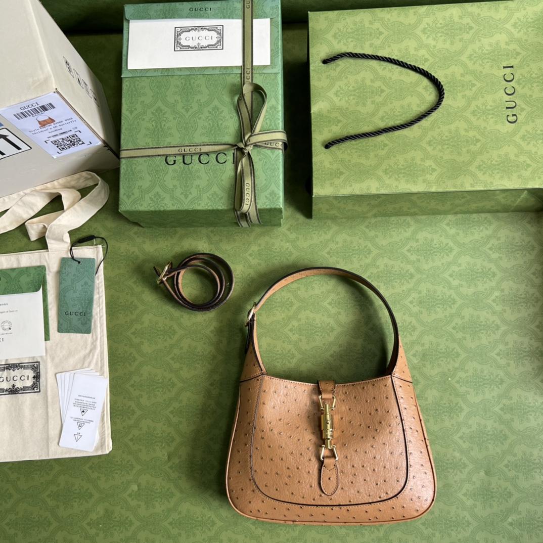 Gucci Jackie 1961 Ostrich Small Shoulder Bag(27.5*19*4cm) - PerfectKickZ
