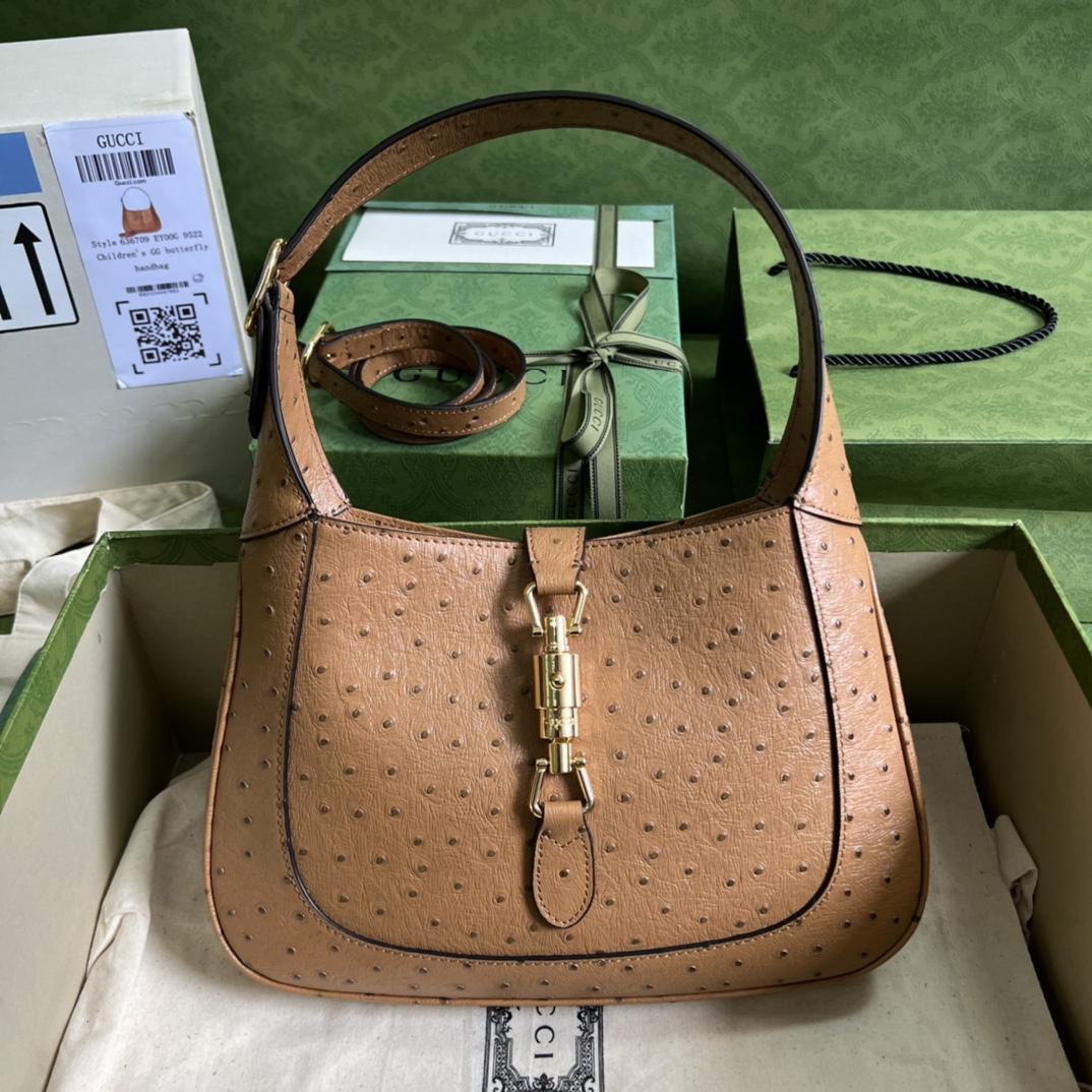 Gucci Jackie 1961 Ostrich Small Shoulder Bag(27.5*19*4cm) - PerfectKickZ