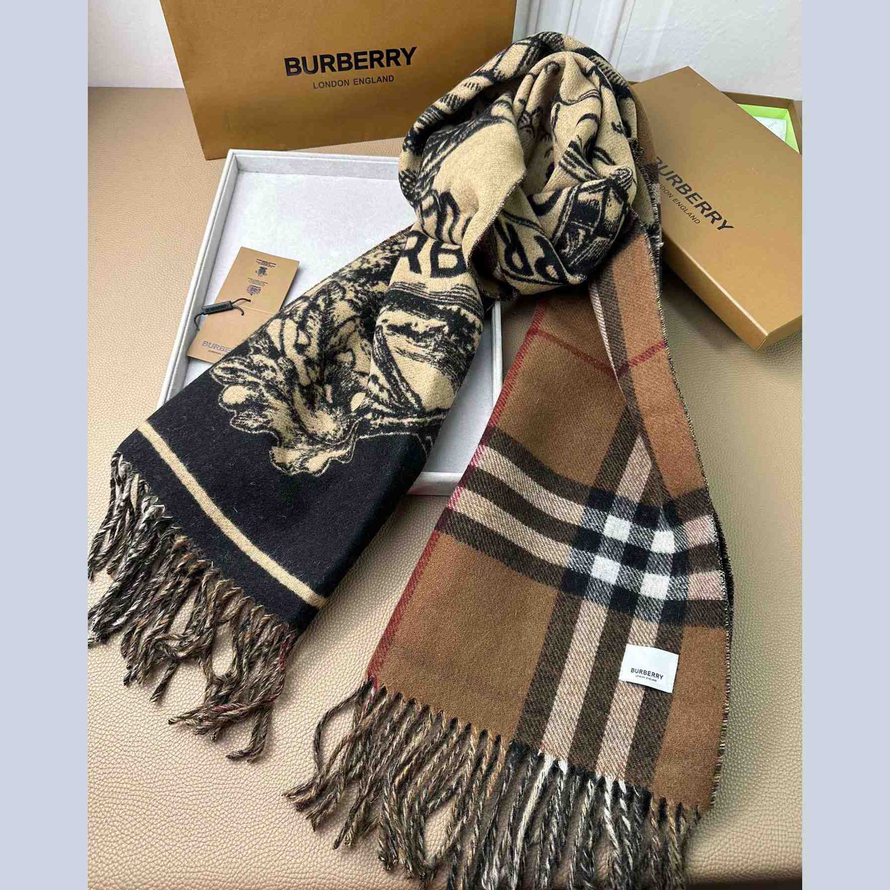 Burberry EKD Cashmere Reversible Scarf - PerfectKickZ
