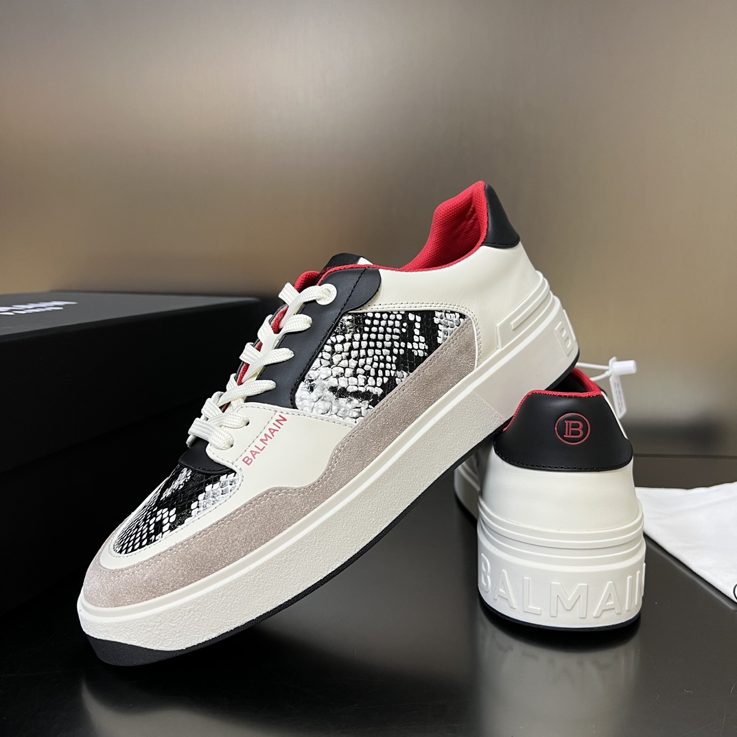 Balmain B-Court Flip Snakeskin-effect Leather And Suede Trainers - 