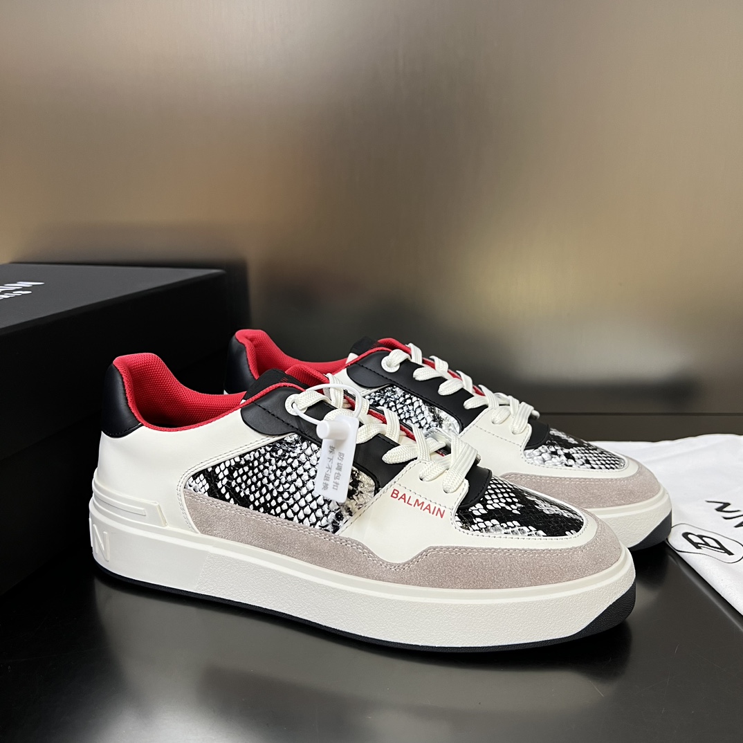 Balmain B-Court Flip Snakeskin-effect Leather And Suede Trainers - PerfectKickZ