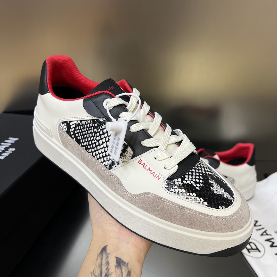 Balmain B-Court Flip Snakeskin-effect Leather And Suede Trainers - 
