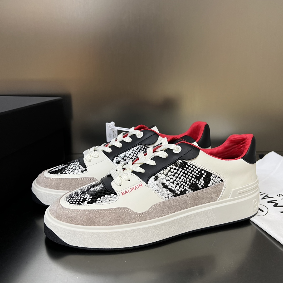 Balmain B-Court Flip Snakeskin-effect Leather And Suede Trainers - 