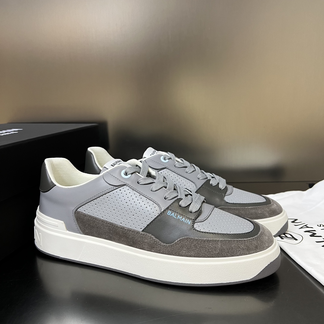Balmain B-Court Flip Perforated Leather Trainers - PerfectKickZ