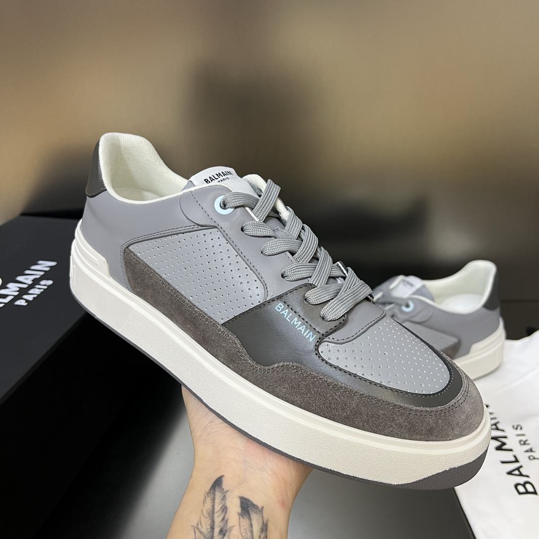Balmain B-Court Flip Perforated Leather Trainers - PerfectKickZ