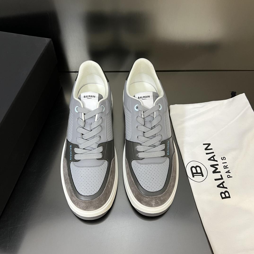 Balmain B-Court Flip Perforated Leather Trainers - PerfectKickZ