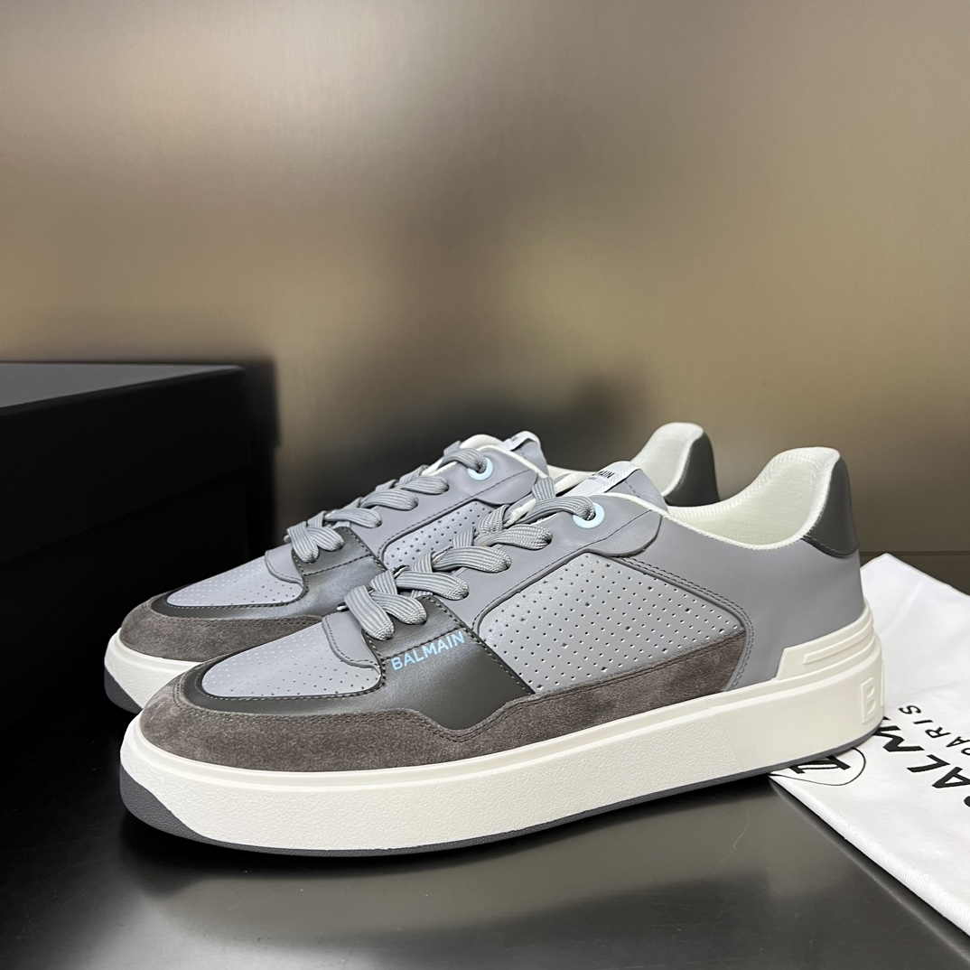 Balmain B-Court Flip Perforated Leather Trainers - PerfectKickZ