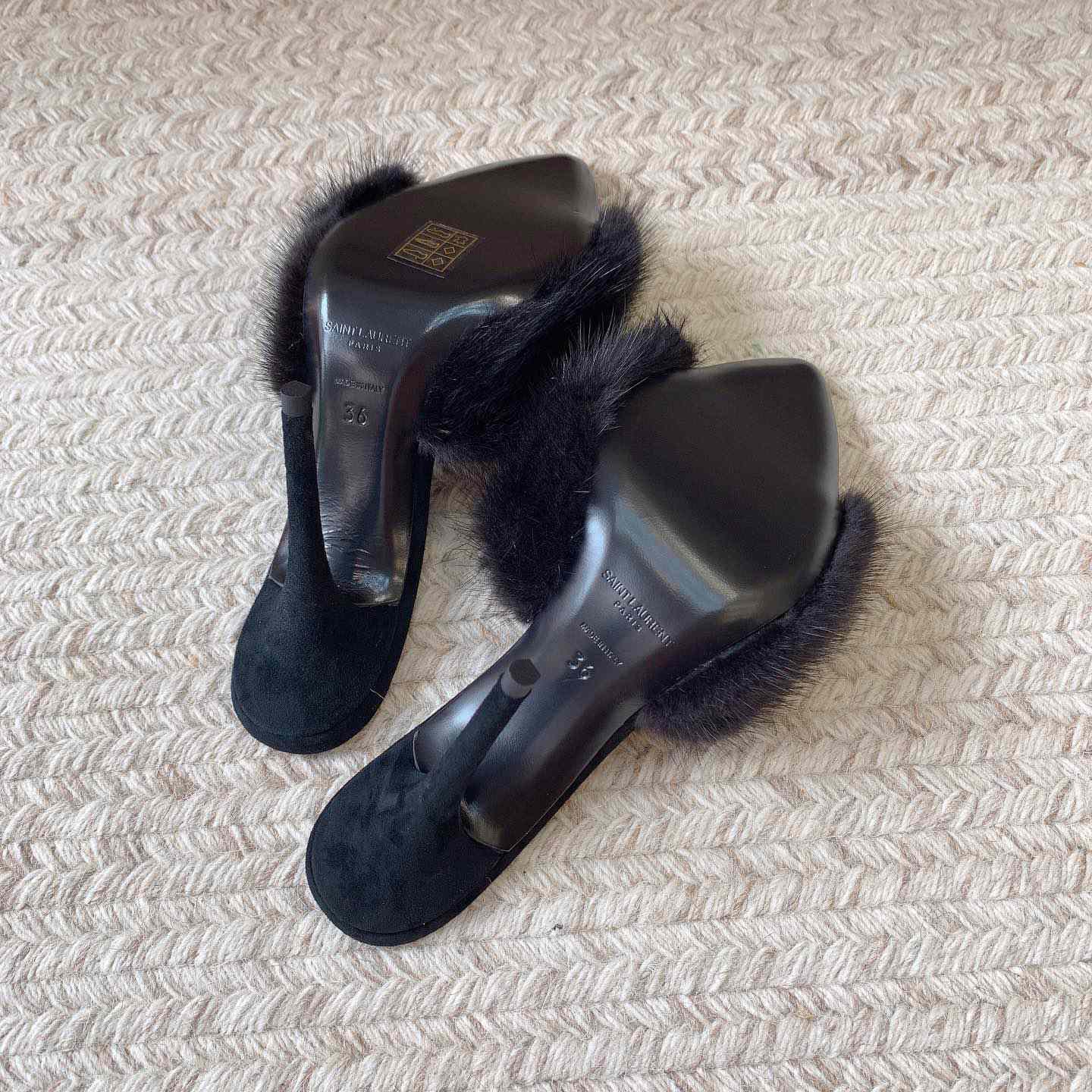 Saint Laurent LA 16 Mules In Animal-Free Fur And Suede  - PerfectKickZ