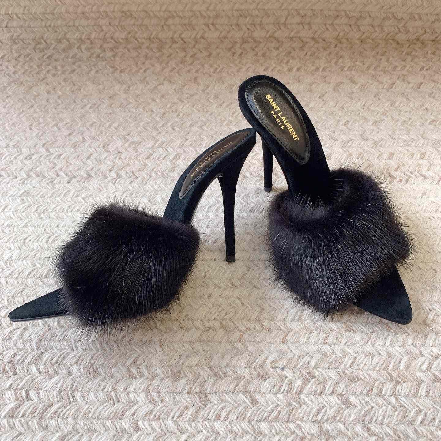 Saint Laurent LA 16 Mules In Animal-Free Fur And Suede  - 