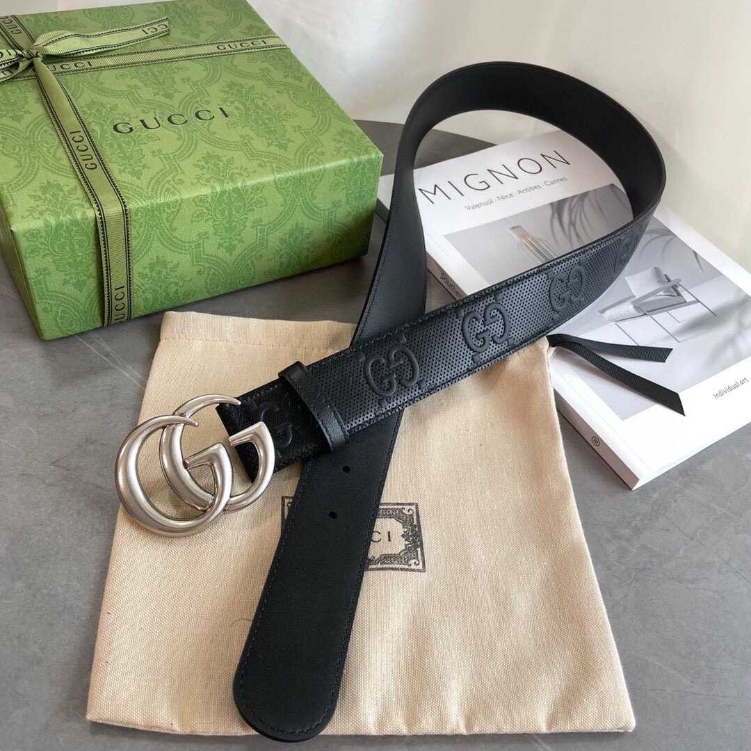 Gucci Double G Buckle Embossed Leather Belt - PerfectKickZ