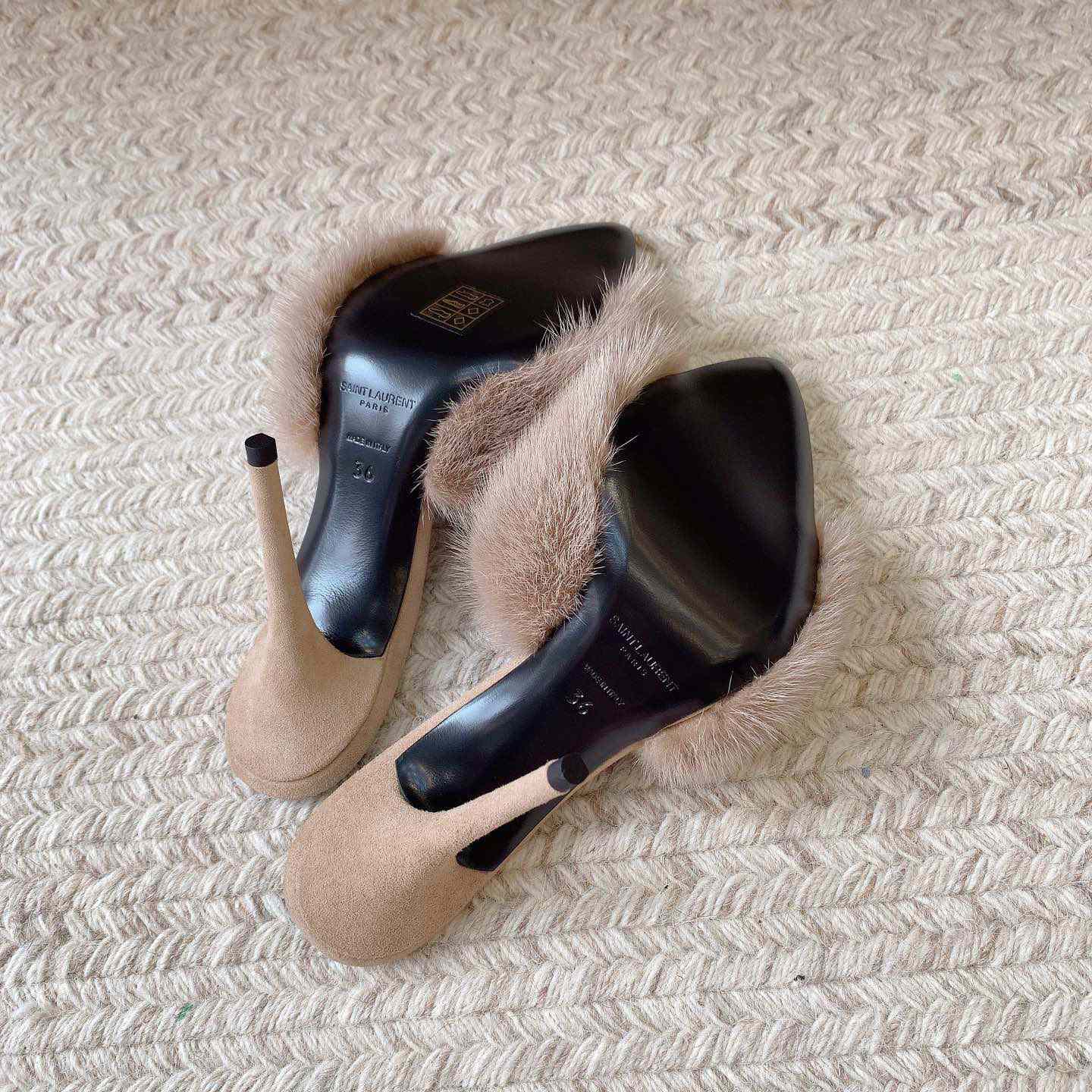 Saint Laurent LA 16 Mules In Animal-Free Fur And Suede  - PerfectKickZ