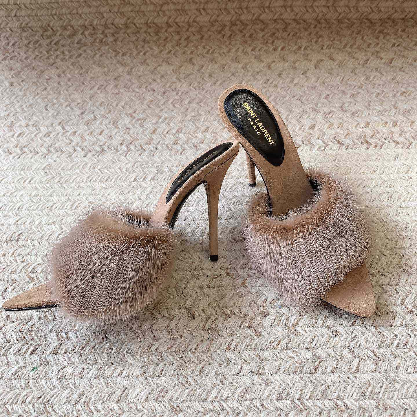 Saint Laurent LA 16 Mules In Animal-Free Fur And Suede  - PerfectKickZ
