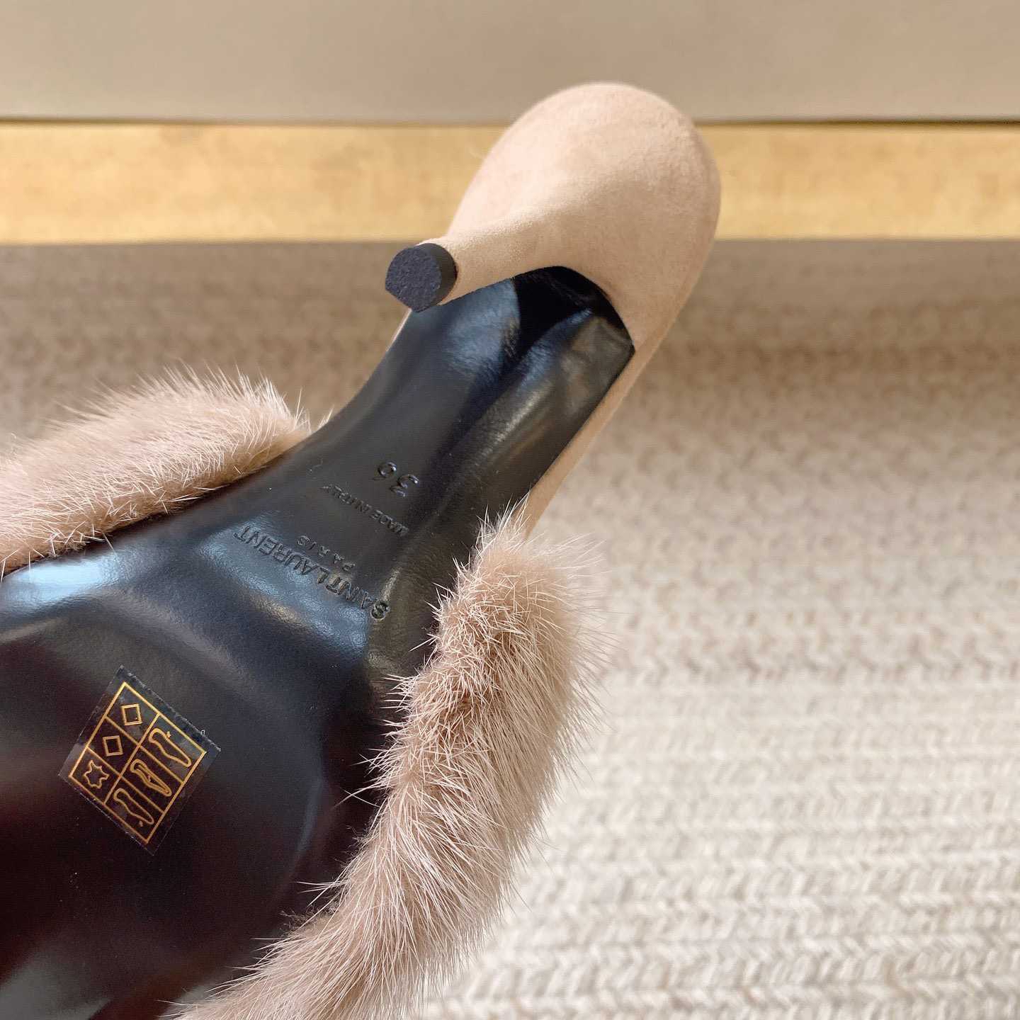 Saint Laurent LA 16 Mules In Animal-Free Fur And Suede  - PerfectKickZ