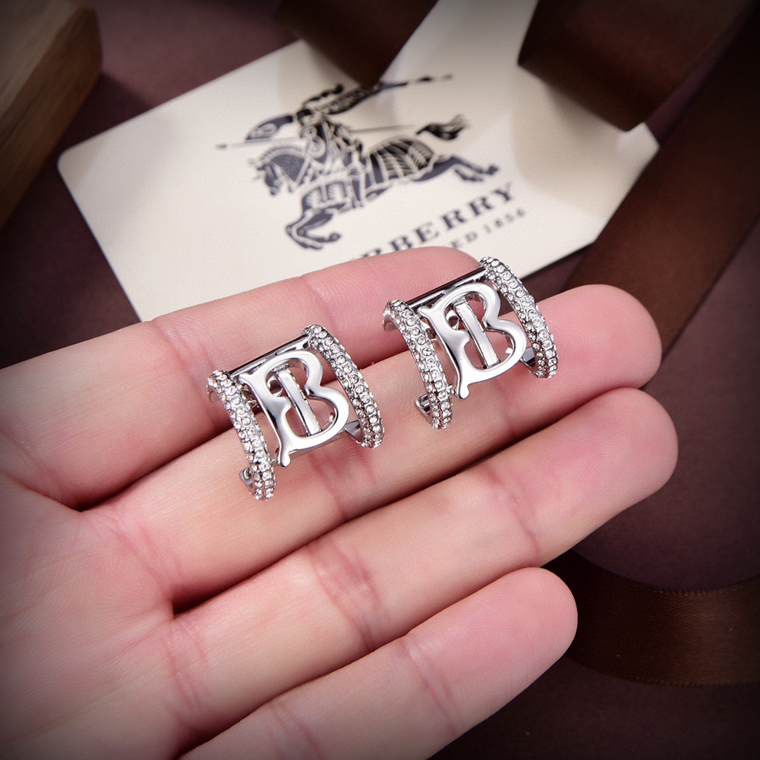 Burberry Logo Crystal Embellished Earrings - PerfectKickZ