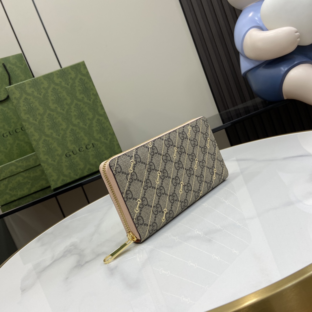 Gucci Zip Around Wallet With Horsebit Print  - PerfectKickZ