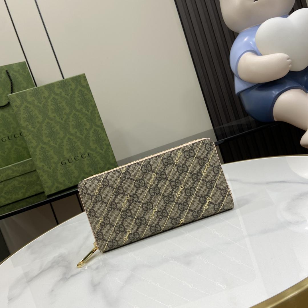 Gucci Zip Around Wallet With Horsebit Print  - PerfectKickZ