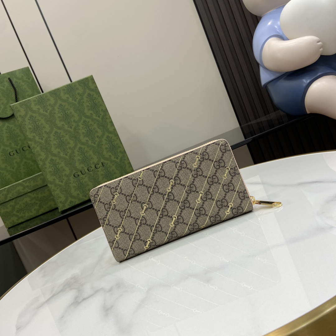 Gucci Zip Around Wallet With Horsebit Print  - PerfectKickZ