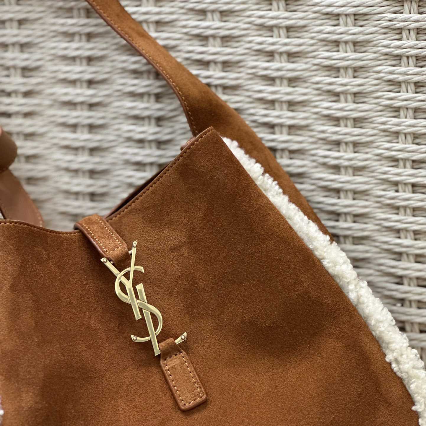 Saint Laurent LE 5 À 7 Supple Small In Suede And Shearling - PerfectKickZ