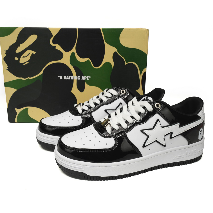 A Bathing Ape Bape Sta Low Black White Sneaker   1H70-191-001  - PerfectKickZ