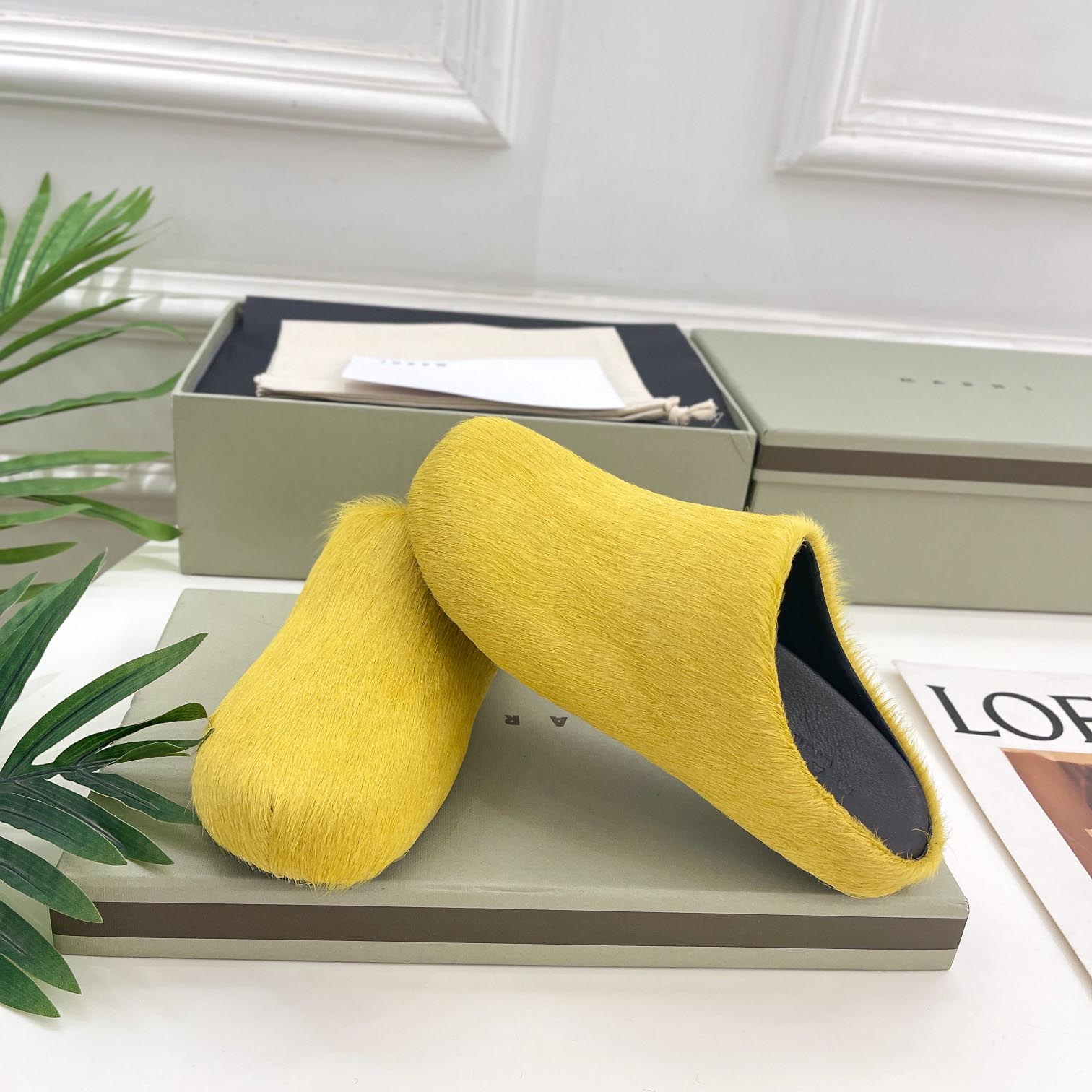 Marni Yellow Long Hair Calfskin Fussbett Sabot - PerfectKickZ