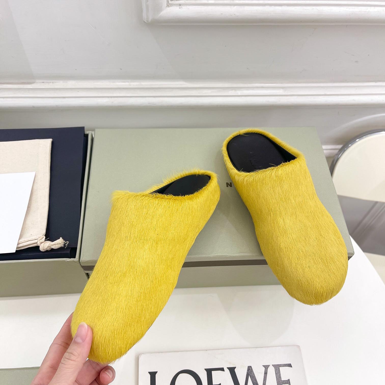 Marni Yellow Long Hair Calfskin Fussbett Sabot - PerfectKickZ
