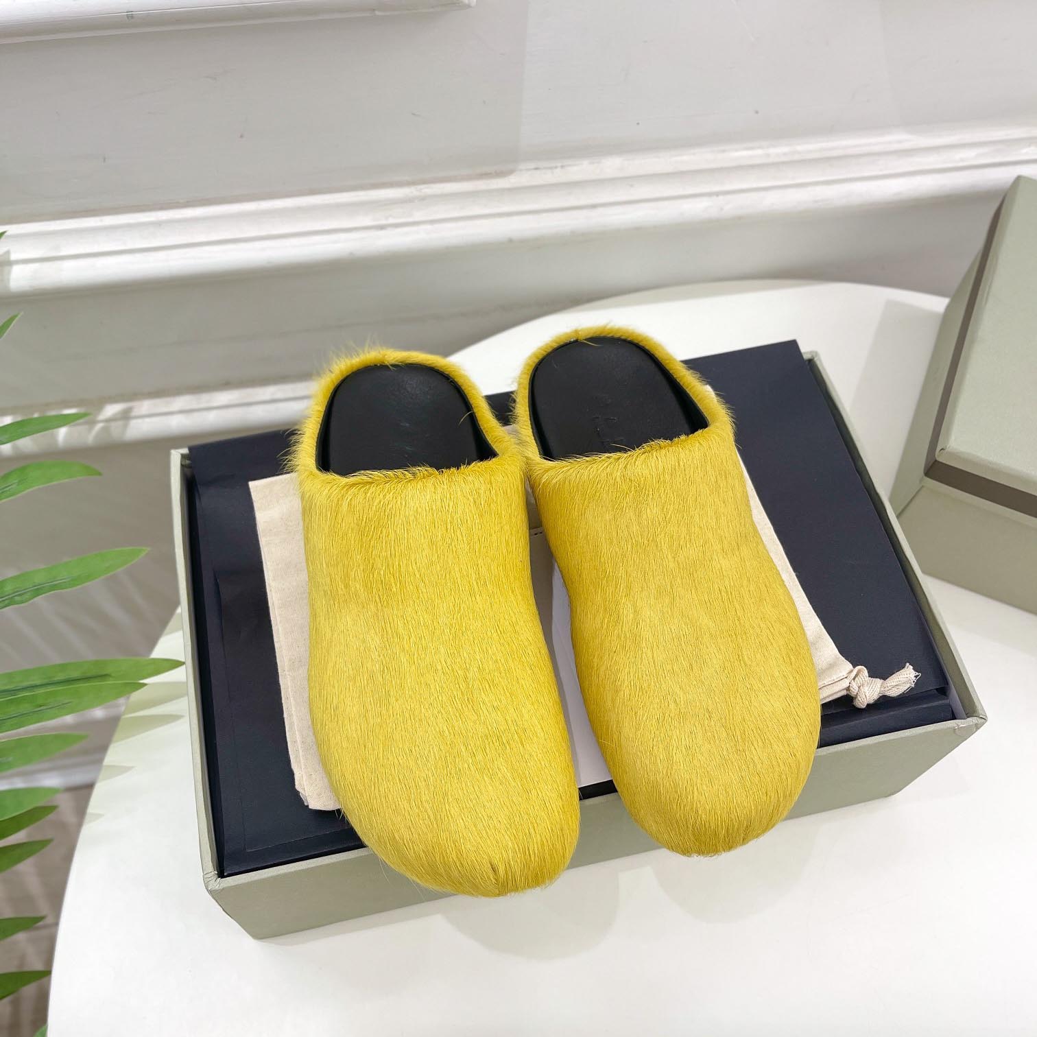 Marni Yellow Long Hair Calfskin Fussbett Sabot - PerfectKickZ