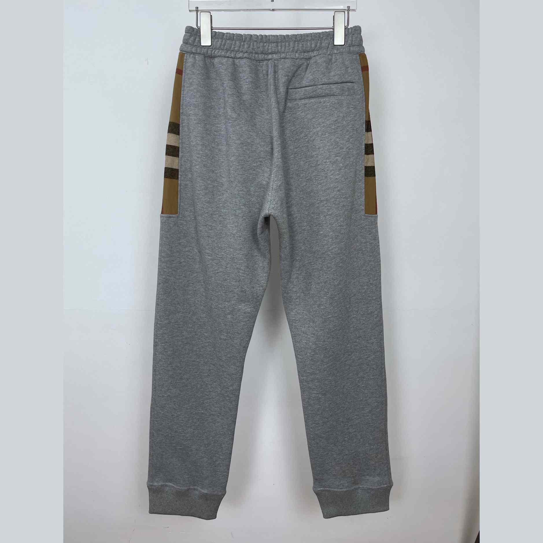 Burberry Check Panel Jogging Trousers In Grey - PerfectKickZ