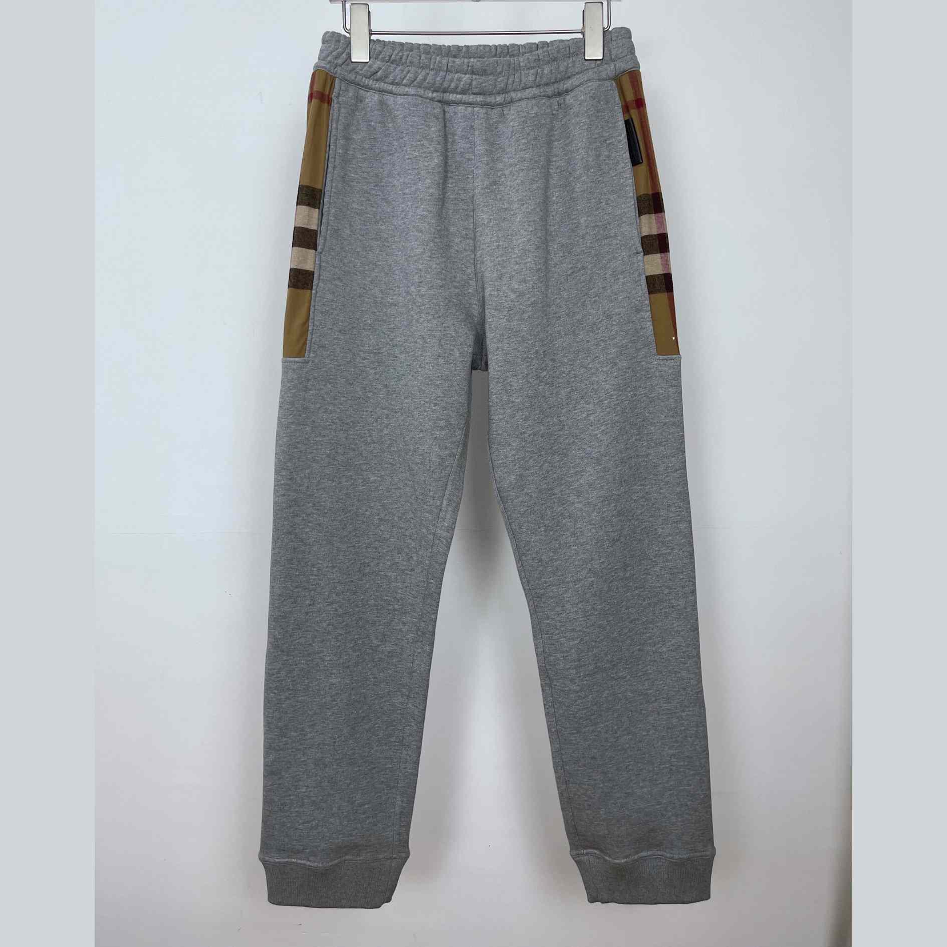 Burberry Check Panel Jogging Trousers In Grey - PerfectKickZ
