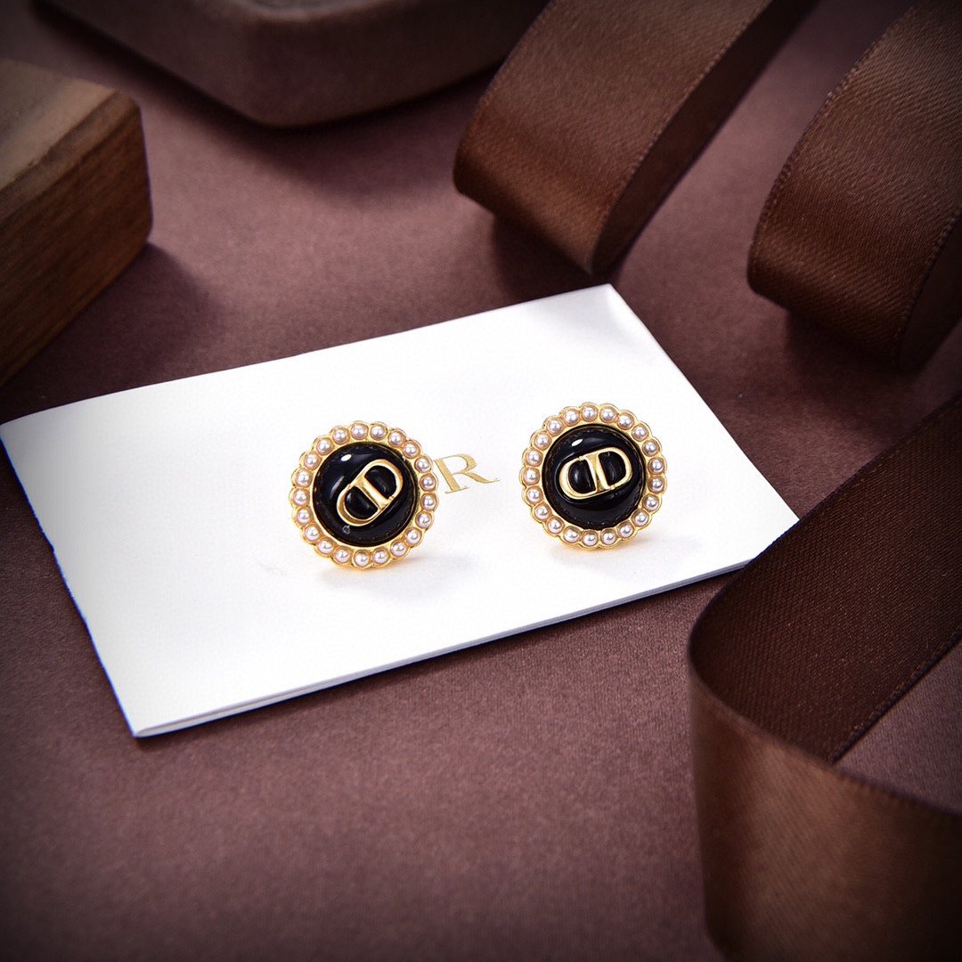 Dior Petit CD Baroque Stud Earrings - PerfectKickZ