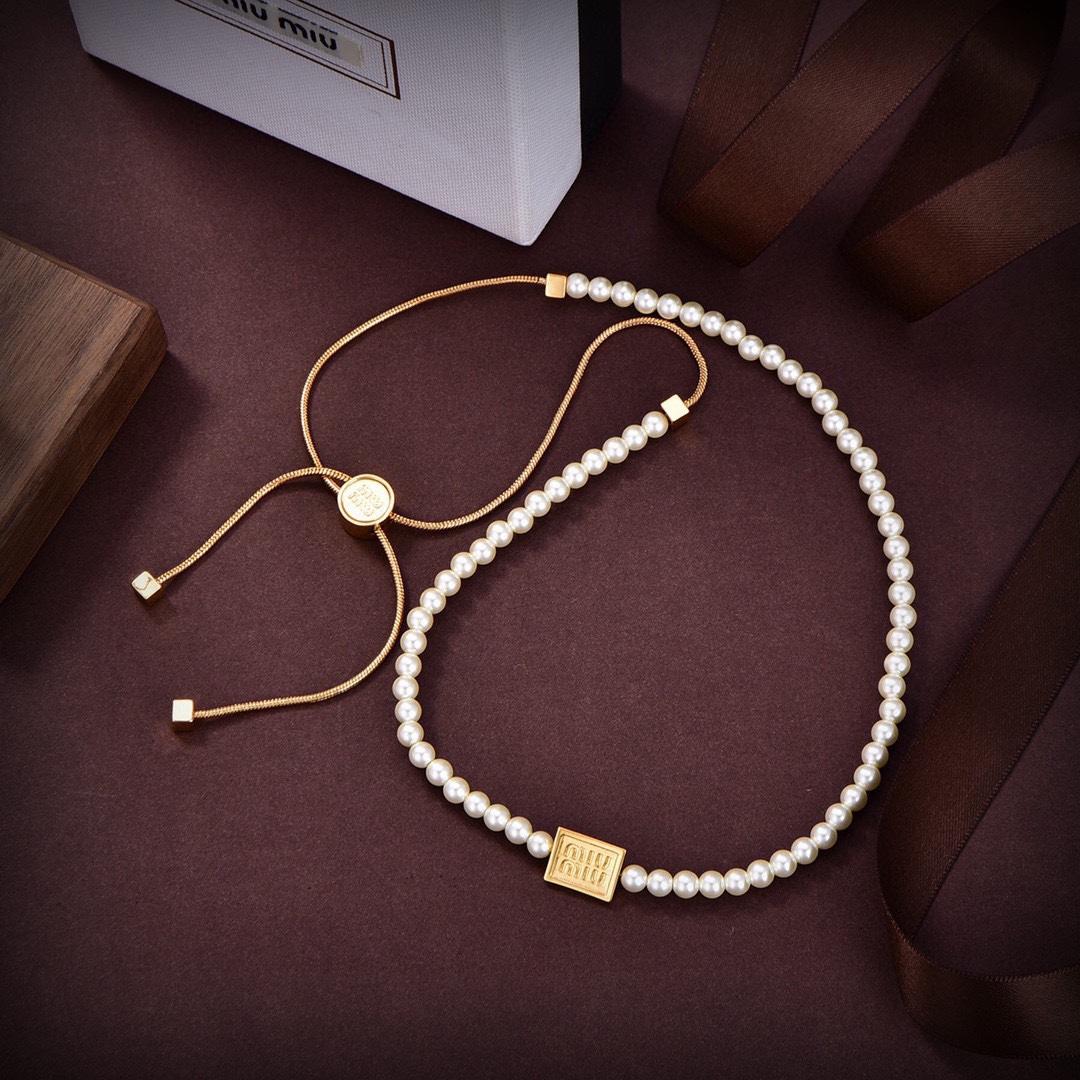 Miu Miu Logo-charm Beaded Choker Necklace - PerfectKickZ