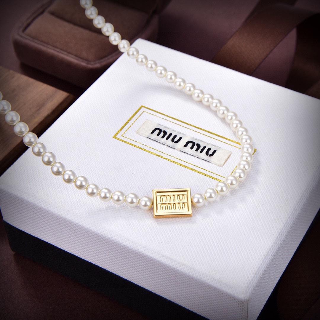 Miu Miu Logo-charm Beaded Choker Necklace - PerfectKickZ