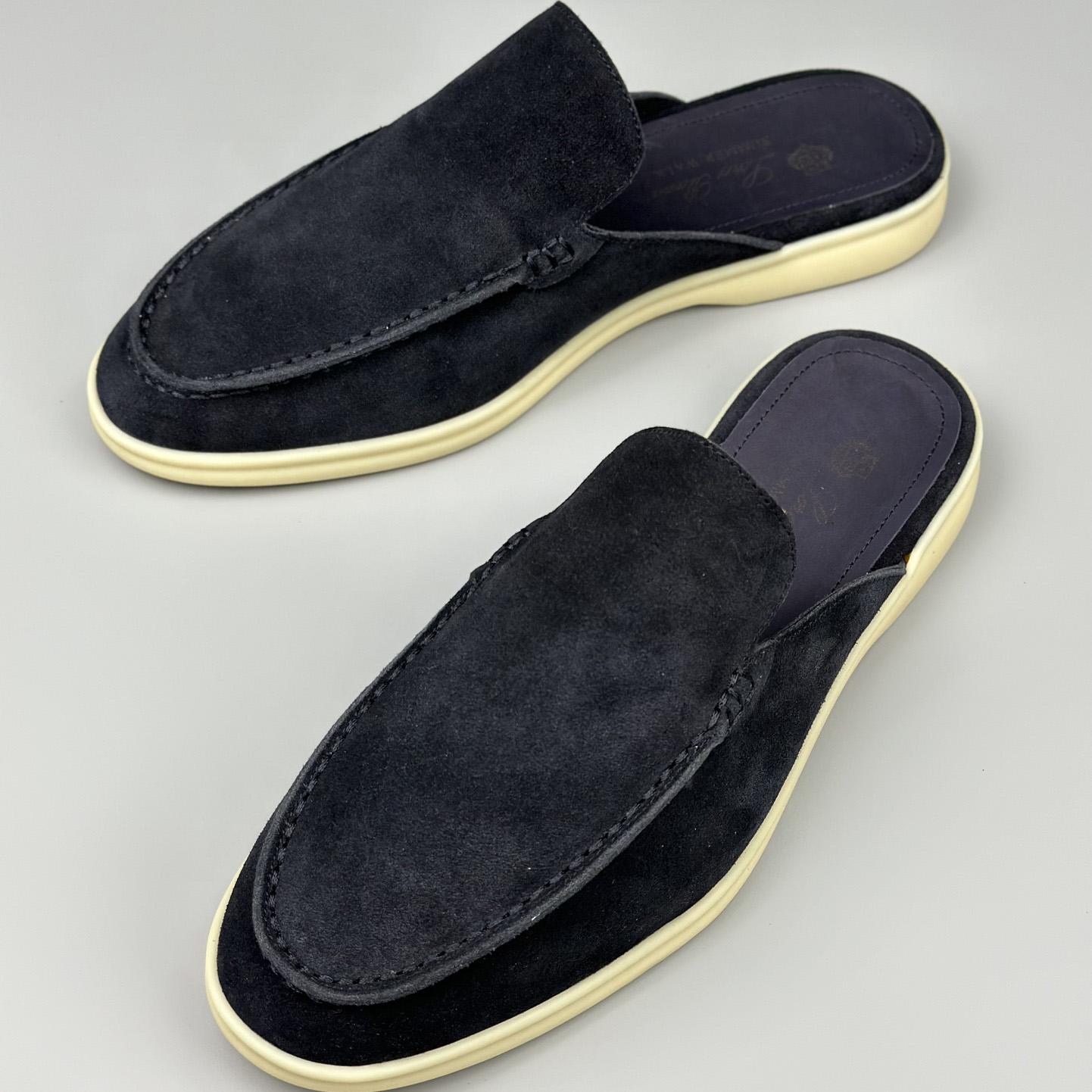 Loro Piana Babouche Walk Loafers Navy Blue - PerfectKickZ