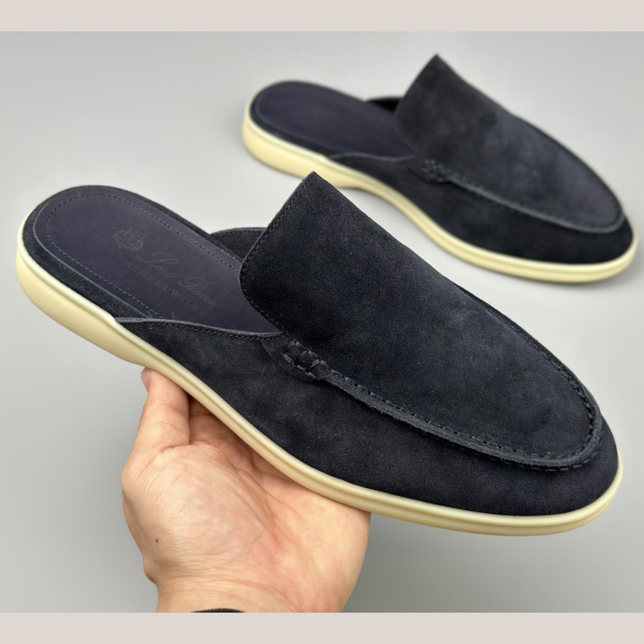 Loro Piana Babouche Walk Loafers Navy Blue - PerfectKickZ