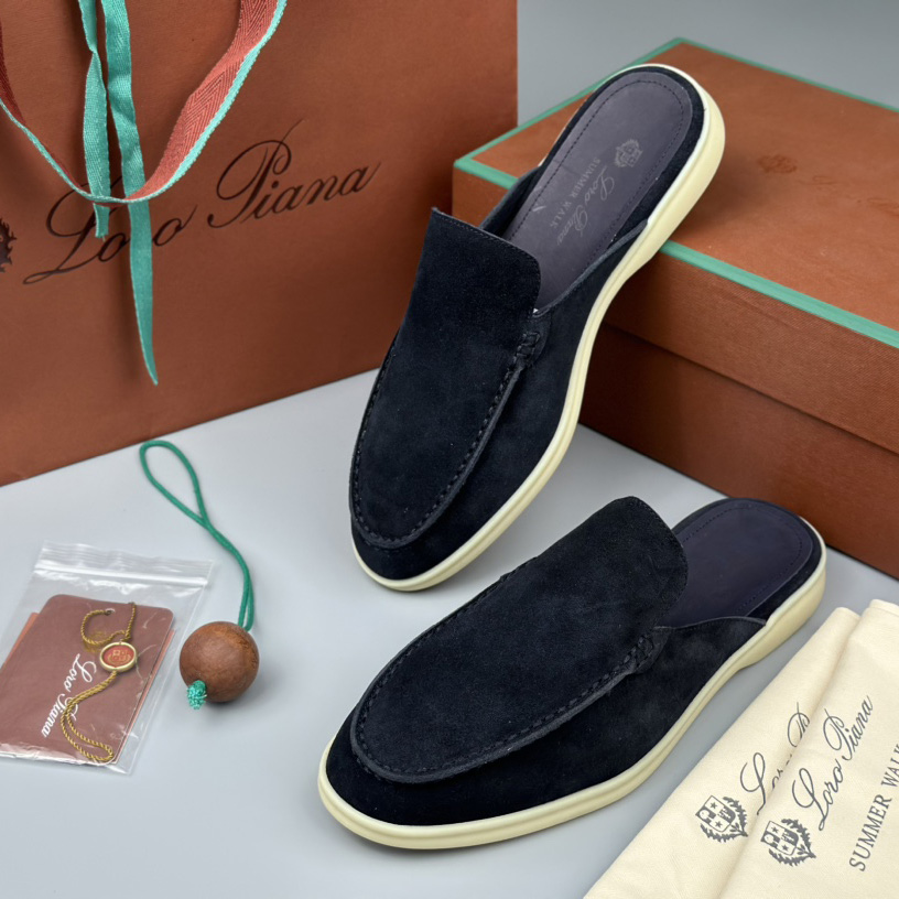 Loro Piana Babouche Walk Loafers Navy Blue - PerfectKickZ