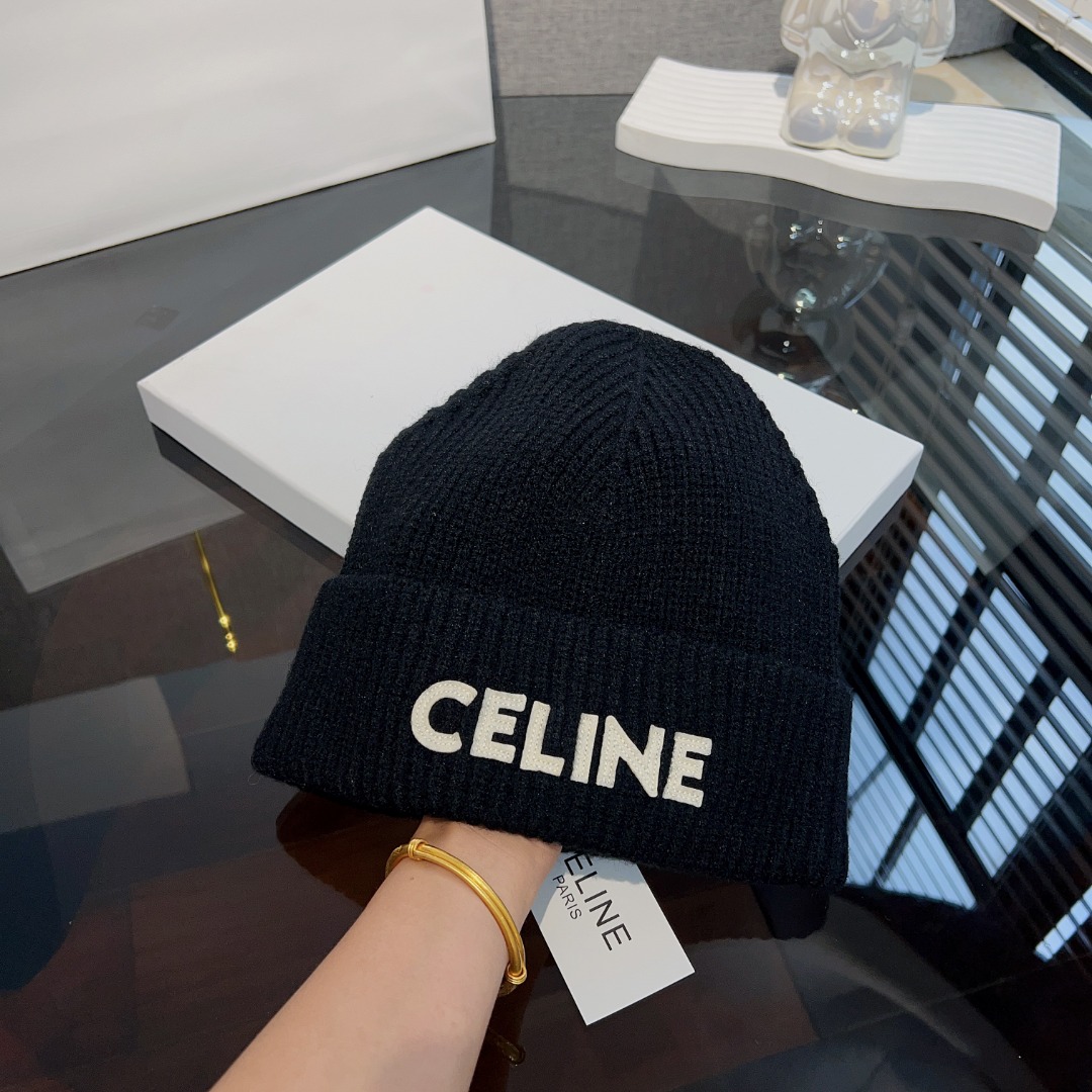 Celine  Embroidered Beanie In Ribbed Wool - PerfectKickZ