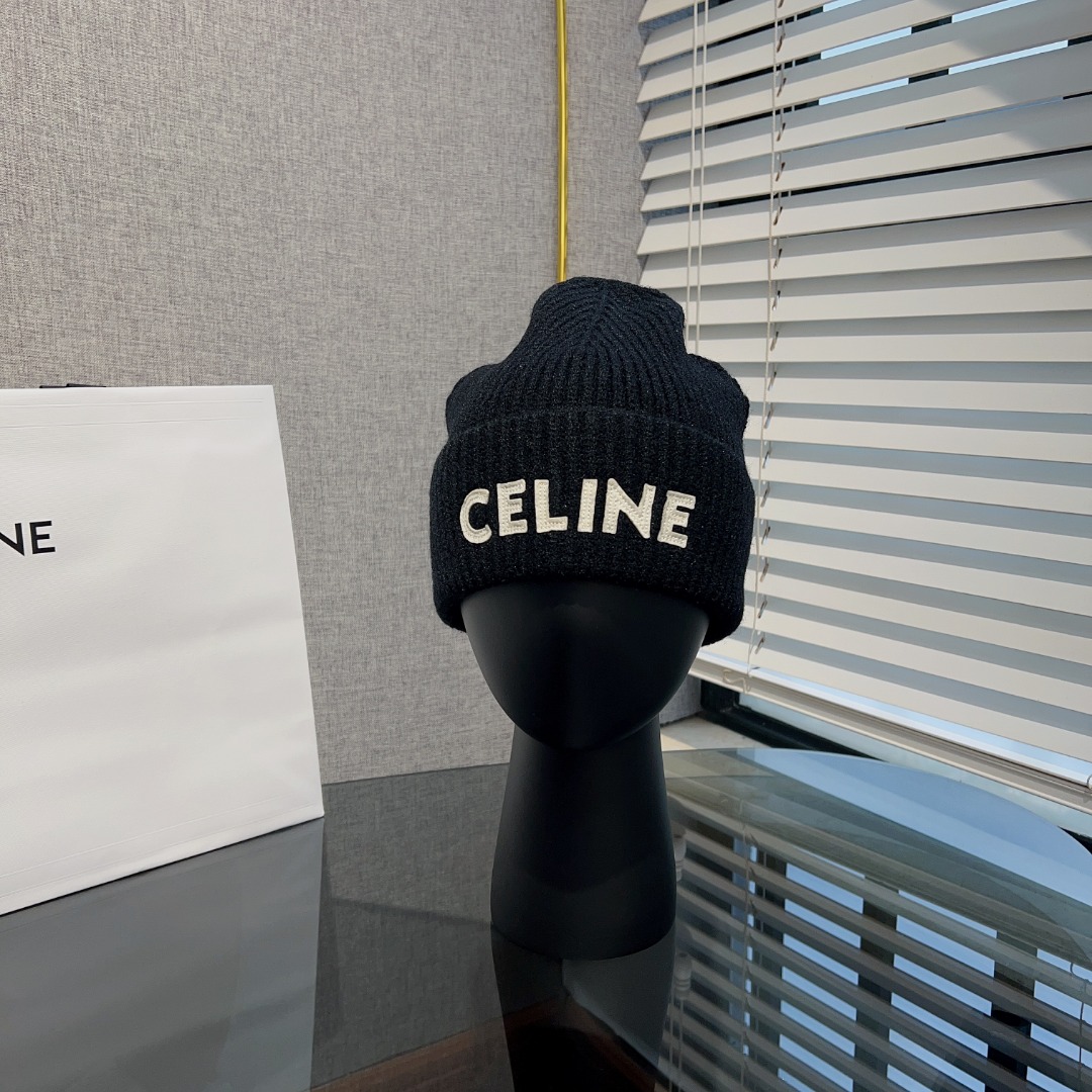 Celine  Embroidered Beanie In Ribbed Wool - PerfectKickZ