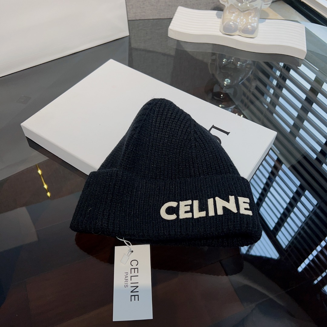 Celine  Embroidered Beanie In Ribbed Wool - PerfectKickZ