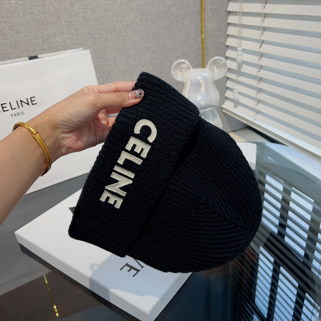 Celine  Embroidered Beanie In Ribbed Wool - PerfectKickZ