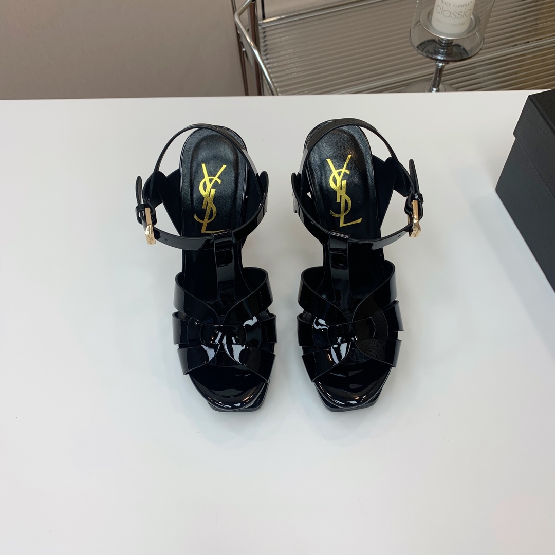 Saint Laurent Tribute Platform Sandals In Patent Leather - PerfectKickZ