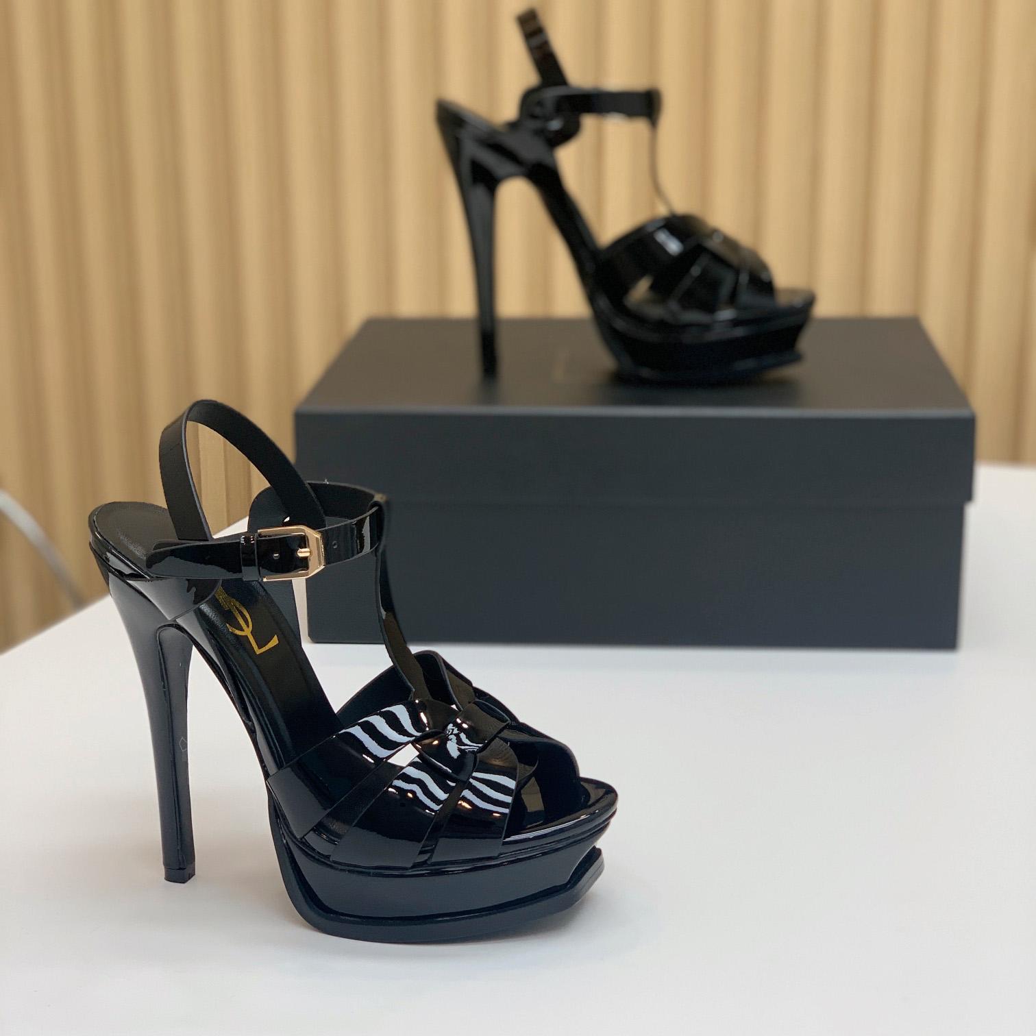 Saint Laurent Tribute Platform Sandals In Patent Leather - PerfectKickZ