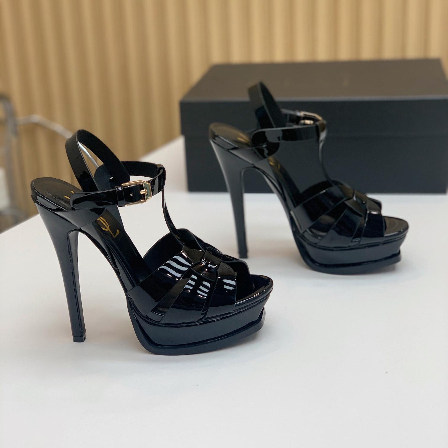 Saint Laurent Tribute Platform Sandals In Patent Leather - PerfectKickZ