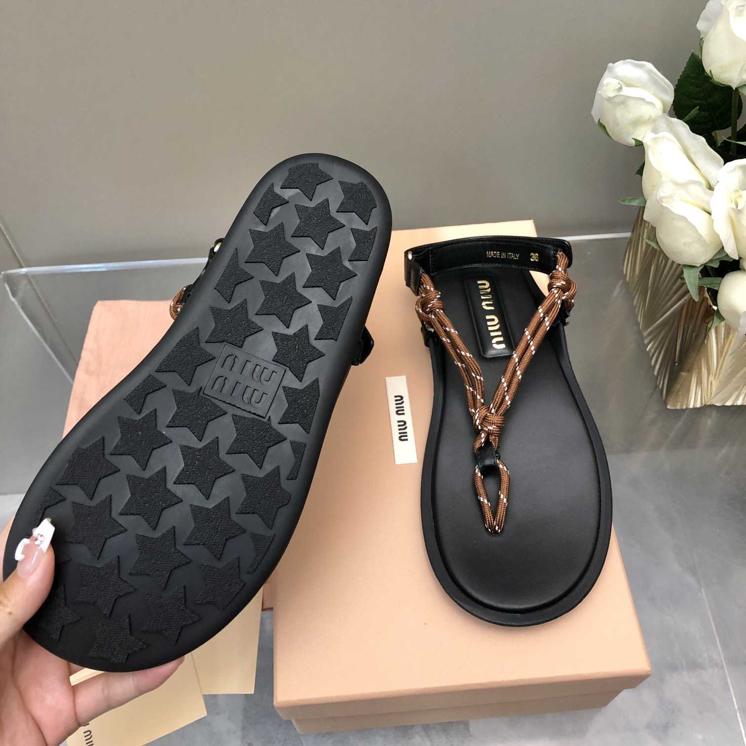 Miu Miu Riviere Cord And Leather Sandals - PerfectKickZ