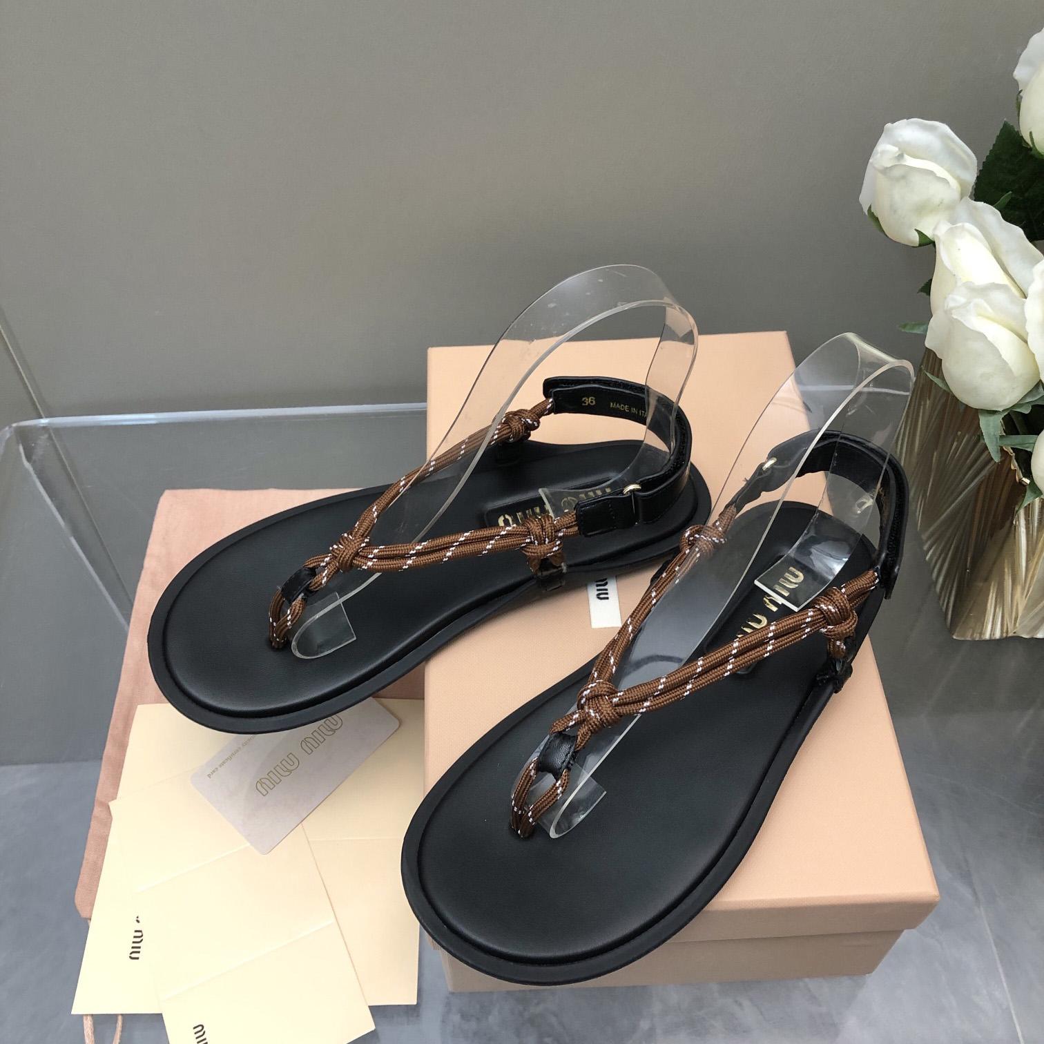 Miu Miu Riviere Cord And Leather Sandals - PerfectKickZ