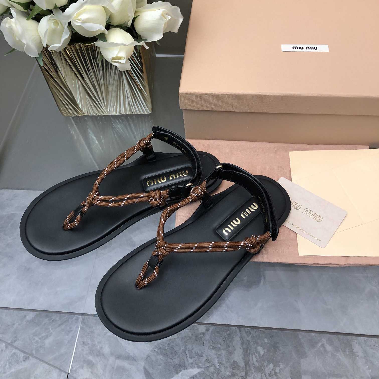 Miu Miu Riviere Cord And Leather Sandals - PerfectKickZ