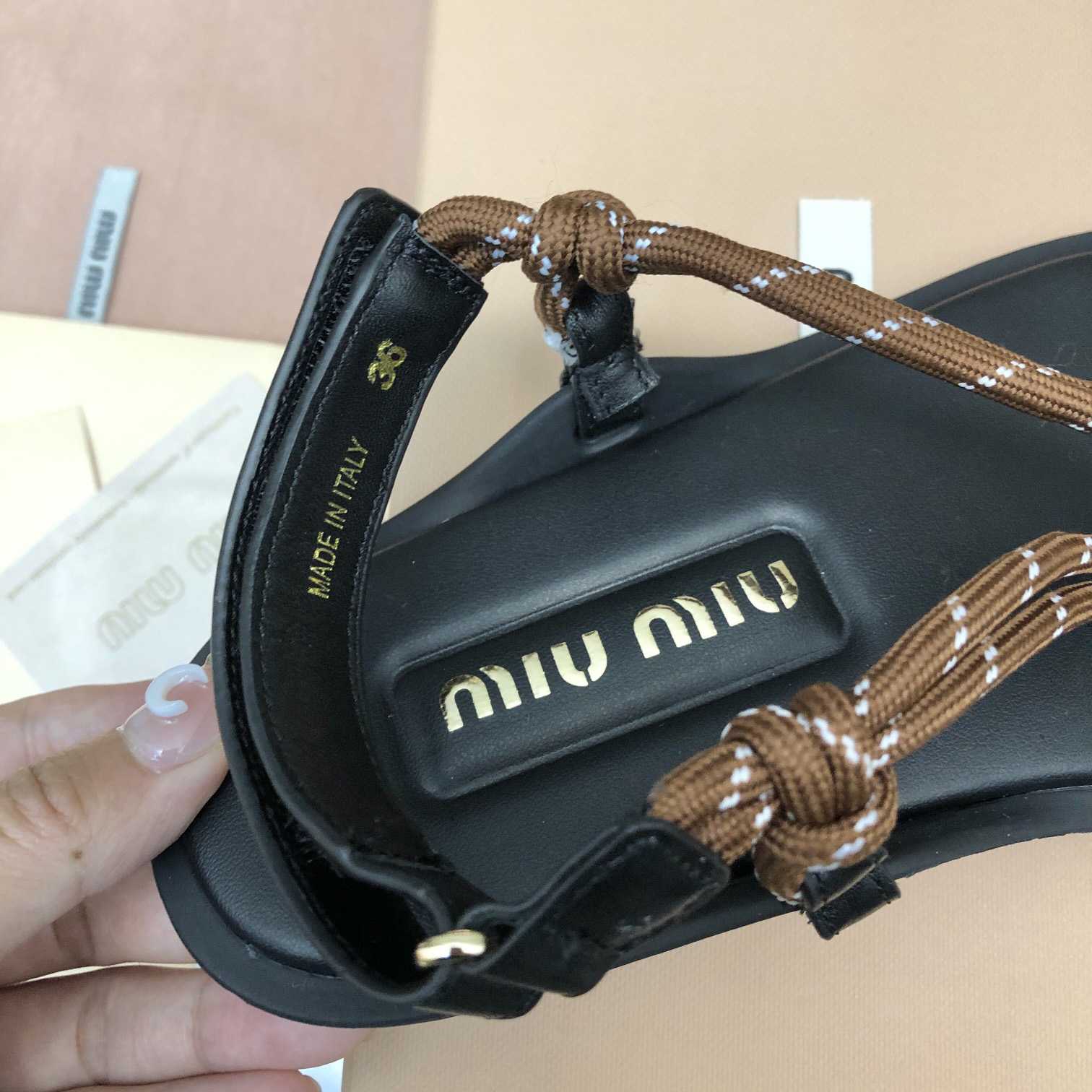 Miu Miu Riviere Cord And Leather Sandals - PerfectKickZ