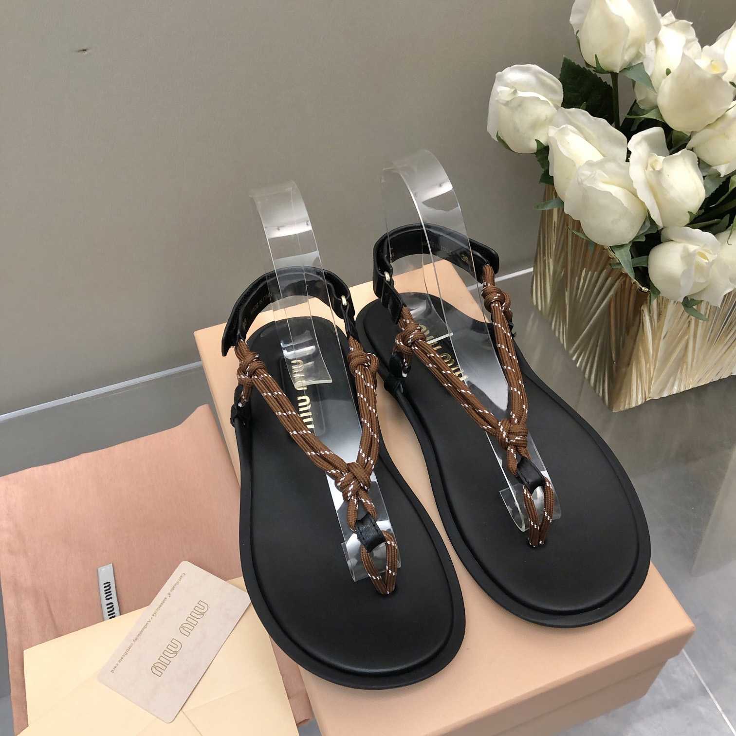 Miu Miu Riviere Cord And Leather Sandals - PerfectKickZ