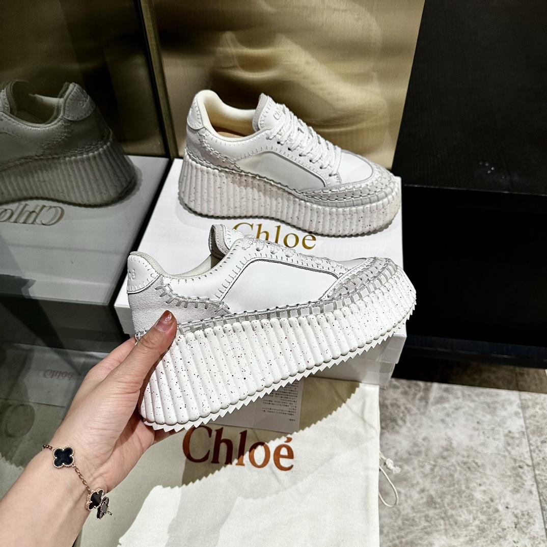 Chloe Women's Natural Nama Suede-trimmed Leather Platform Sneakers - PerfectKickZ