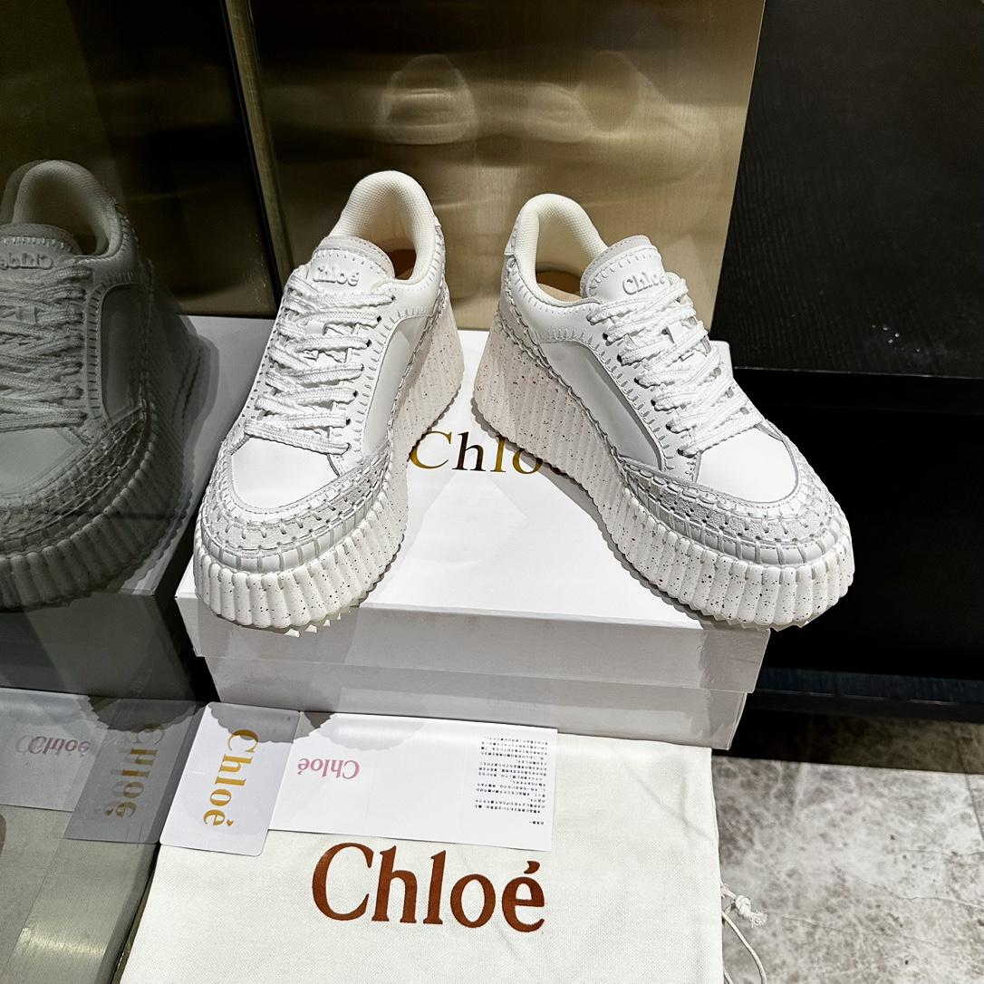 Chloe Women's Natural Nama Suede-trimmed Leather Platform Sneakers - PerfectKickZ