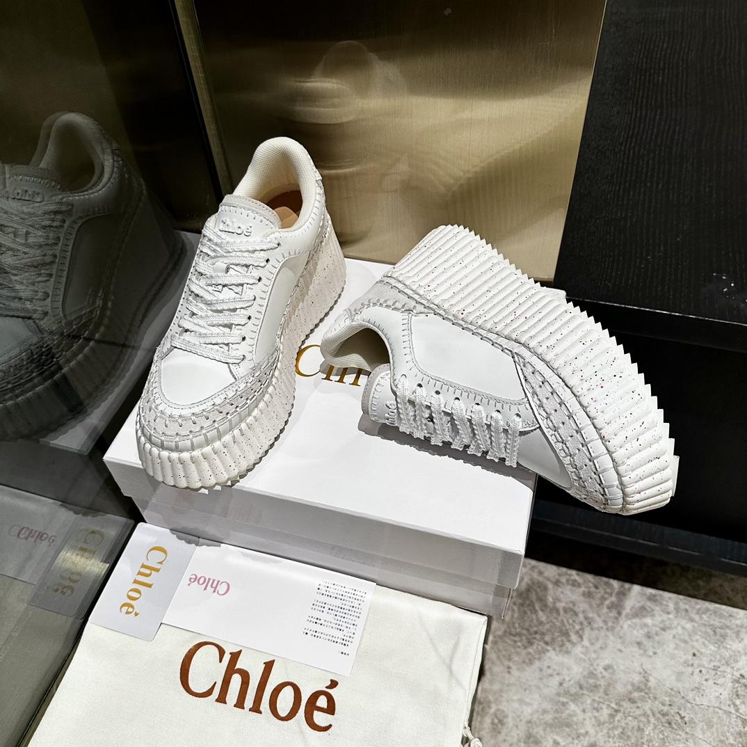 Chloe Women's Natural Nama Suede-trimmed Leather Platform Sneakers - PerfectKickZ
