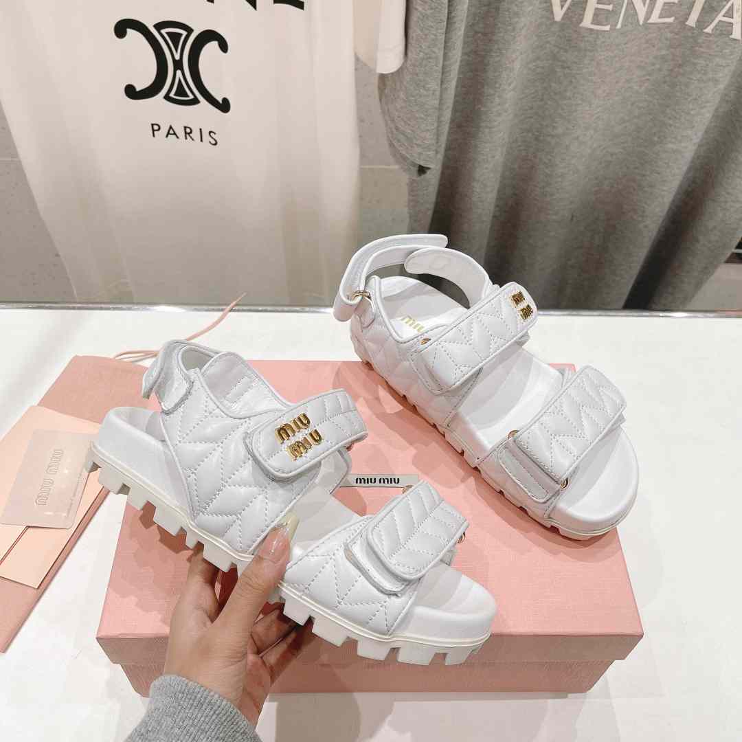 Miu Miu Sporty Matelassé Nappa Leather Sandals - PerfectKickZ
